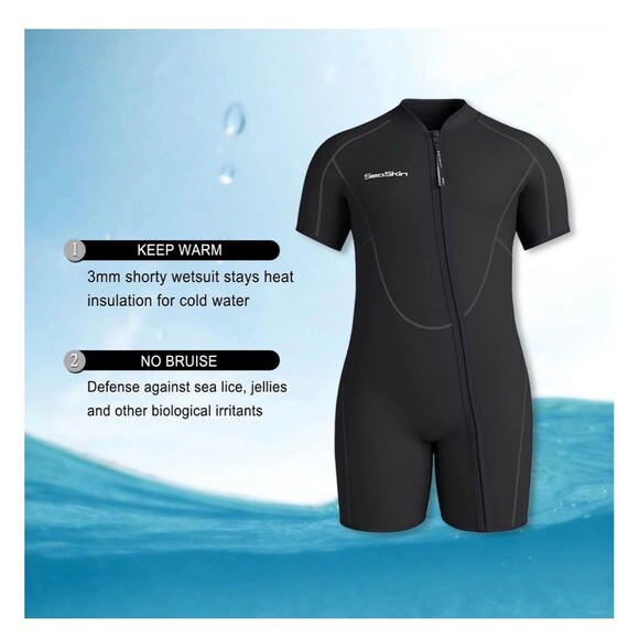 Seaskin Plus Size 3mm Shorty Wetsuit Men 5X-Large 5XL Black Neoprene Wet Suit - Picture 4 of 9